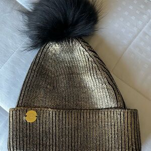 Gold & Black Winter Hat with Detachable Pom